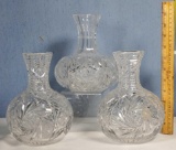 3 American Brilliant Cut Crystal Decanter Water Bottles