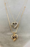 2 Gold Heart Pendant Necklaces