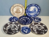 Colection Of 8 Flowblue & Transferware Plates