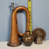 Copper & Brass Bugle & Persian Mixed Metal Souvenirs
