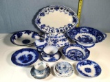 14 Antique Flow Blue Platters, Bowls, Plates, Cups, Saucers And More