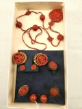 Collection Of 7 Pcs Of Vintage Cinnabar Jewelry