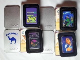 4 New Old Stock Zippo Camel Lighters in Original Tin Boxes and Outside Cigarette Pack Style Sleeves