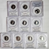 10 PCGS PR69DCam PCGS Silver State Quarters (All 5 2000-S & 2004-S), Most Flag Sereies Reverse Case