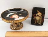 2 Hand Painted Miniature Portrait Paintings Of Young Women