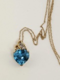 14k Yellow Gold Blue Topaz Heart Pendant Necklace
