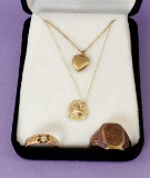 2 Child's 10k Gold Heart Pendant Necklaces, 14k Gold Ring, & Ladies 14k Gold Signet Ring