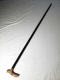 1800s Gold Plated Embossed Handle Walking Stick