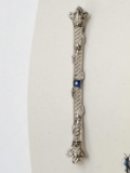 Art Deco 10k White Gold with Sapphire Bar Pin