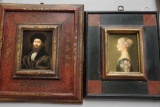 2 - Framed Miniture Oil On Board Portraits