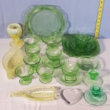 23 Pcs Vaseline and Green Depression Radium Glass and more