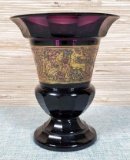 Amethyst Color Art Glass Vase with Mythical Design Band