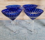 Cobalt Cut to Clear Crystal Martini Glasses
