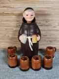 Friar Tuck Monk Decanter with 6 cups