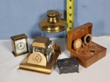 Vintage Inkwells, Trinket Box, Carriage Clock, Etc.