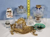 Antique Glass and Metal Inkwells and Bottles