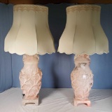 Pair Of Monumental Carved Alabaster or Soapstone Lidded Jar On Base Table Lamps