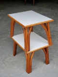 Pair Of White Formica Top Rattan End Tables