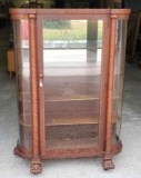 Antique Tiger Oak Claw Foot Bow Front China Cabinet