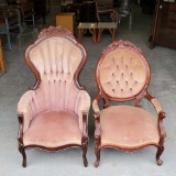 2 Antique Button Tucked Chairs