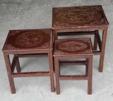 Asian 3 Piece Hand Carved Nesting Tables
