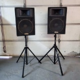 Pair Of Yamaha 500 Watt Program 1000 Watt Max Speakers 8 Ohms, Used With Stands