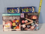 2 Boxed Sets of Billiard Balls and 2 tins of Marbles