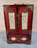 Vintage Asian Jewelry Box with Carved Stone Insets