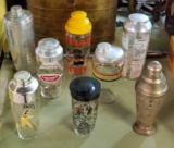 8 Glass, Aluminum and Silver Plate Cocktail Shakers