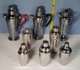 8 Vintage Chrome Cocktail Shakers and Pitchers