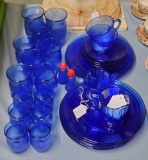 30+ Pcs Hazel Atlas Depression Era Cobalt Glass Dinnerware