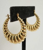 14k Gold Hoop Swirl Ribbed Earrings