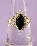 10k Gold Marquise Black Onyx with Diamond Accent Ring