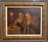 Oil On Canvas Of Two Rabbis Signed Eligible