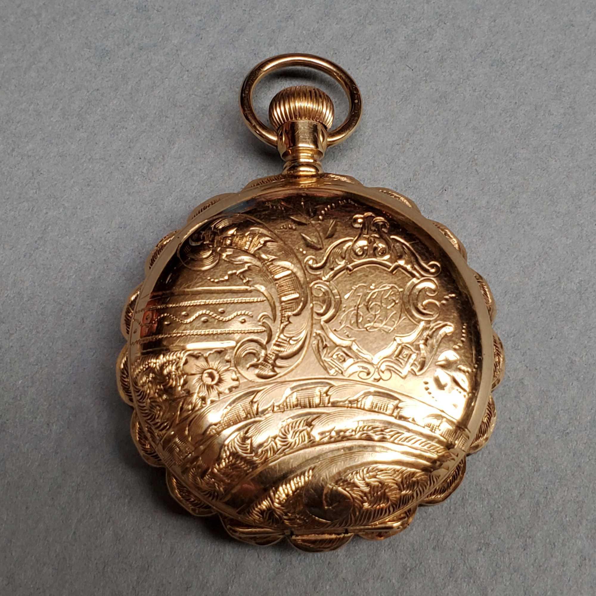14K Yellow Gold 1893 Elgin Hunting Pendant Pocket Proxibid - Main Image