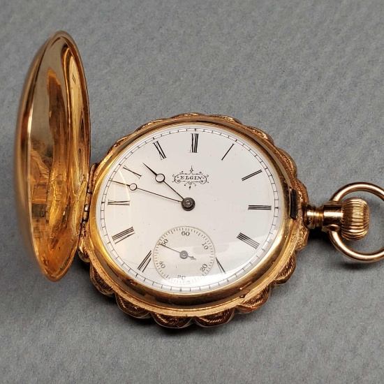 14K Yellow Gold 1893 Elgin Hunting Pendant Pocket Watch