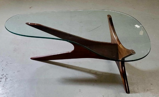Original Adrian Pearsall Craft Associates Walnut Biomorphic Coffee Table With Original Glass