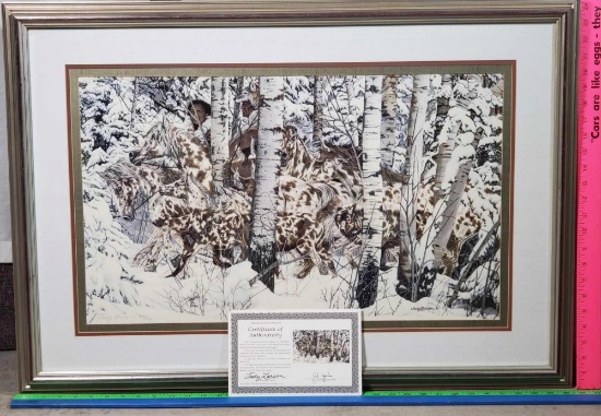 Judy Larson Camouflauge Art "In The Company of Wolves" Signed & Numbered Framed Lithograph 846/2500