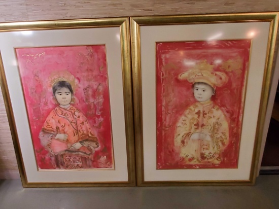 1981 Edna Hibel "Little Empress" & " Little Emperor" Gallery Belleair Framed & Matted Art Prints