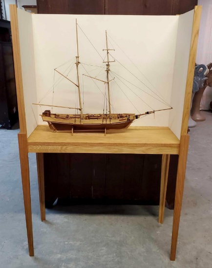 24" x 26" Hand Made Wood Ship Model in Hand Built Stand Up Case with Slide Plexiglas Front