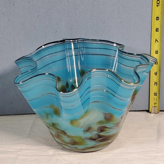 8" x 12" Corey Hubbell Teal Art Glass Vessel