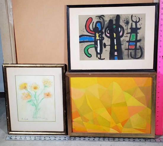 3 Fine Art Abstract Paintings And Lithos - Miro, Abrams and Rosenthal