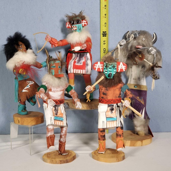 5 Native American Made Navajo Kachina Dolls