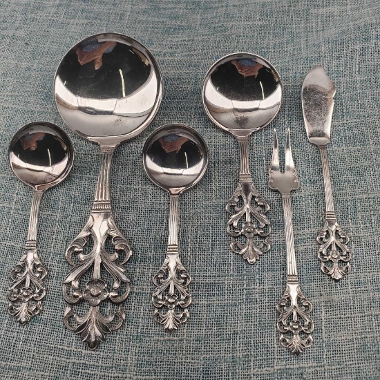Lot Of 6 Pcs Of Marthinsen Norway Sterling Silver Viking Rose Table Wares