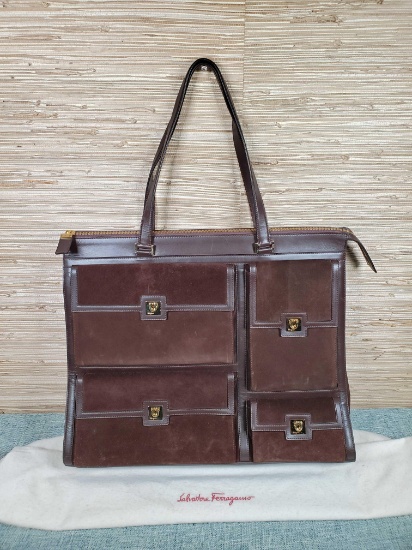Pre-Owned Vintage Salvatore Ferragamo Luxury Work Computer Leather Shoulder Bag