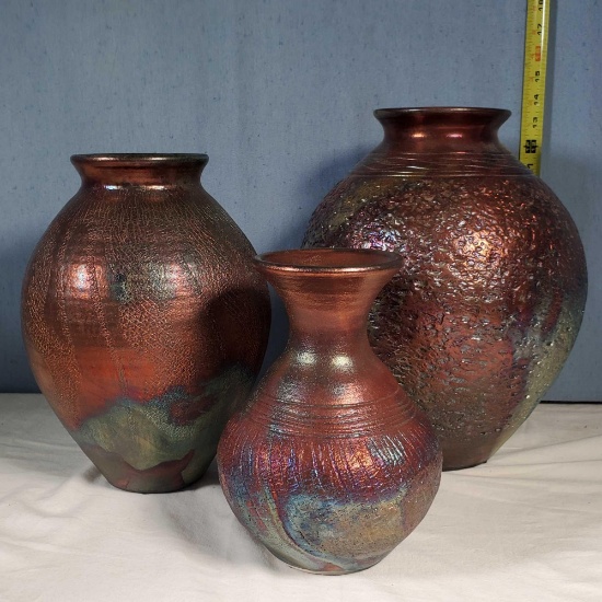 3 Raku Glaze DMW Pottery Vases by Don & Christina Williams St Pete