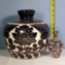 9 1/2' Sgraffito Black on White Pottery Vase and 5 1/4