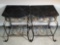 Pair of Wrought Iron Base Lamp Tables with Marble Tops