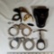 3 Pair Vintage Hand Cuffs and Iron Claw with Leather Belt Case