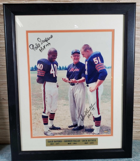 Vintage Autographed Chicago Bears HOF Gale Sayers & Dick Butkus Promo Photo with COA